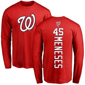 Men's Washington Nationals Joey Meneses ＃45 Backer Long Sleeve T-Shirt - Red