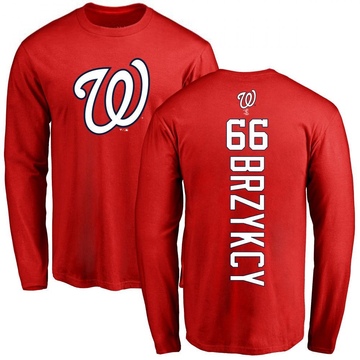 Men's Washington Nationals Zach Brzykcy ＃66 Backer Long Sleeve T-Shirt - Red