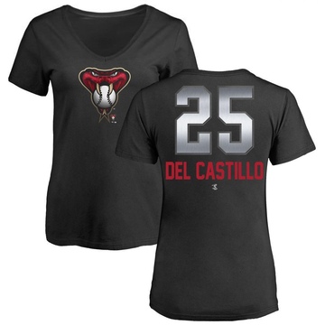 Women's Arizona Diamondbacks Adrian Del Castillo ＃25 Midnight Mascot V-Neck T-Shirt - Black