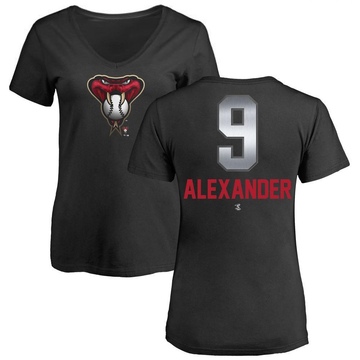Women's Arizona Diamondbacks Blaze Alexander ＃9 Midnight Mascot V-Neck T-Shirt - Black