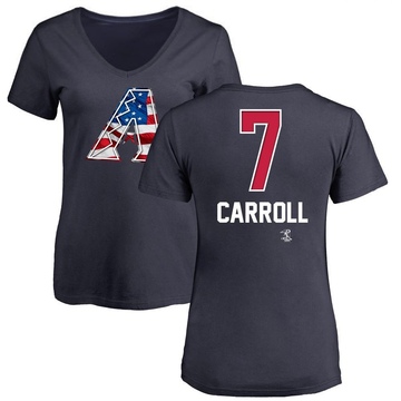 Women's Arizona Diamondbacks Corbin Carroll ＃7 Name and Number Banner Wave V-Neck T-Shirt - Navy