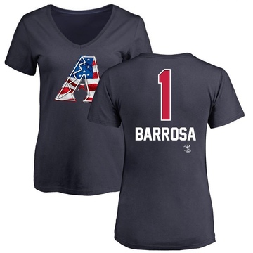 Women's Arizona Diamondbacks Jorge Barrosa ＃1 Name and Number Banner Wave V-Neck T-Shirt - Navy