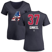 Women's Arizona Diamondbacks Kevin Ginkel ＃37 Name and Number Banner Wave V-Neck T-Shirt - Navy