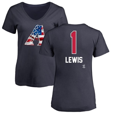 Women's Arizona Diamondbacks Kyle Lewis ＃1 Name and Number Banner Wave V-Neck T-Shirt - Navy