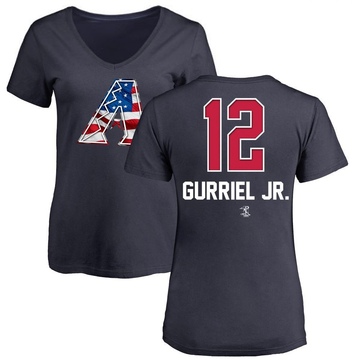 Women's Arizona Diamondbacks Lourdes Gurriel Jr. ＃12 Name and Number Banner Wave V-Neck T-Shirt - Navy