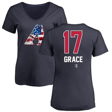 Women's Arizona Diamondbacks Mark Grace ＃17 Name and Number Banner Wave V-Neck T-Shirt - Navy