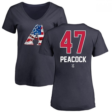 Women's Arizona Diamondbacks Matt Peacock ＃47 Name and Number Banner Wave V-Neck T-Shirt - Navy