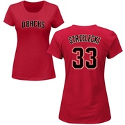 Women's Arizona Diamondbacks Peter Strzelecki ＃33 Roster Name & Number T-Shirt Crimson