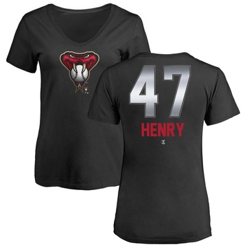 Women's Arizona Diamondbacks Tommy Henry ＃47 Midnight Mascot V-Neck T-Shirt - Black