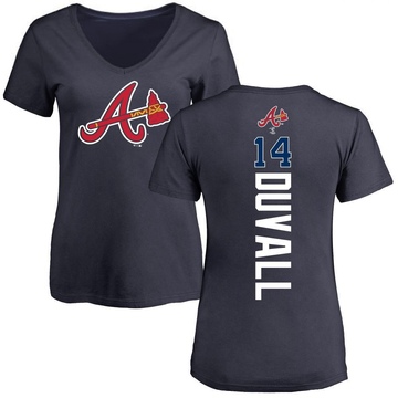 Women's Atlanta Braves Adam Duvall ＃14 Backer Slim Fit T-Shirt - Navy