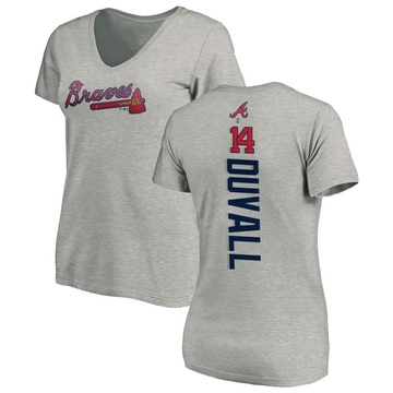 Women's Atlanta Braves Adam Duvall ＃14 Backer Slim Fit T-Shirt Ash