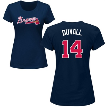 Women's Atlanta Braves Adam Duvall ＃14 Roster Name & Number T-Shirt - Navy