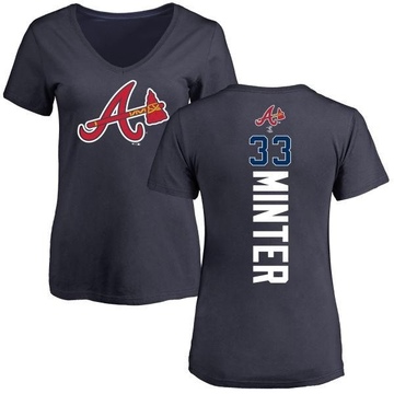 Women's Atlanta Braves A.J. Minter ＃33 Backer Slim Fit T-Shirt - Navy