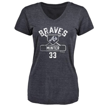 Women's Atlanta Braves A.J. Minter ＃33 Base Runner T-Shirt - Navy