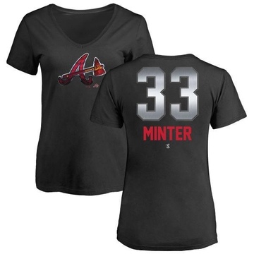 Women's Atlanta Braves A.J. Minter ＃33 Midnight Mascot V-Neck T-Shirt - Black