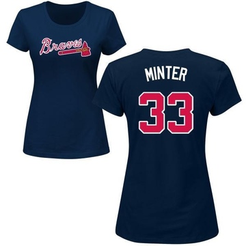 Women's Atlanta Braves A.J. Minter ＃33 Roster Name & Number T-Shirt - Navy