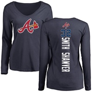 Women's Atlanta Braves AJ Smith-Shawver ＃32 Backer Slim Fit Long Sleeve T-Shirt - Navy