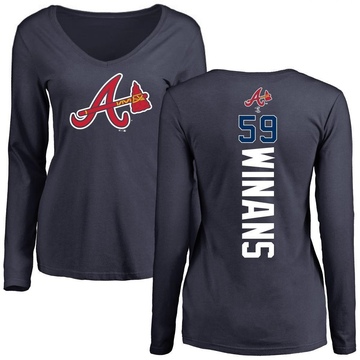 Women's Atlanta Braves Allan Winans ＃59 Backer Slim Fit Long Sleeve T-Shirt - Navy