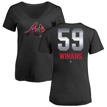 Women's Atlanta Braves Allan Winans ＃59 Midnight Mascot V-Neck T-Shirt - Black