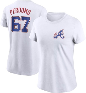 Women's Atlanta Braves Angel Perdomo ＃67 2023 City Connect Name & Number T-Shirt - White