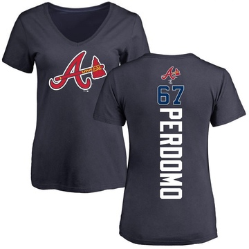 Women's Atlanta Braves Angel Perdomo ＃67 Backer Slim Fit T-Shirt - Navy