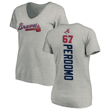 Women's Atlanta Braves Angel Perdomo ＃67 Backer Slim Fit T-Shirt Ash