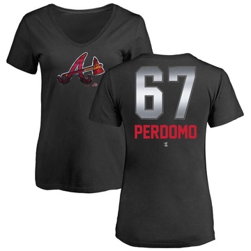 Women's Atlanta Braves Angel Perdomo ＃67 Midnight Mascot V-Neck T-Shirt - Black