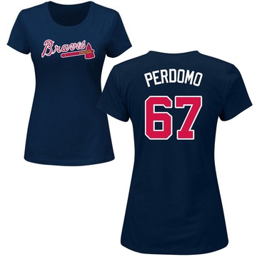 Women's Atlanta Braves Angel Perdomo ＃67 Roster Name & Number T-Shirt - Navy