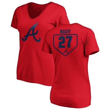 Women's Atlanta Braves Austin Riley ＃27 RBI Slim Fit V-Neck T-Shirt - Red