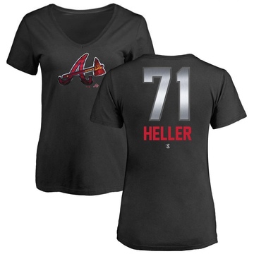 Women's Atlanta Braves Ben Heller ＃71 Midnight Mascot V-Neck T-Shirt - Black