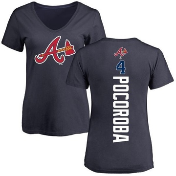 Women's Atlanta Braves Biff Pocoroba ＃4 Backer Slim Fit T-Shirt - Navy