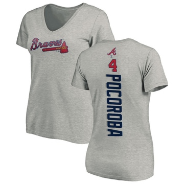 Women's Atlanta Braves Biff Pocoroba ＃4 Backer Slim Fit T-Shirt Ash