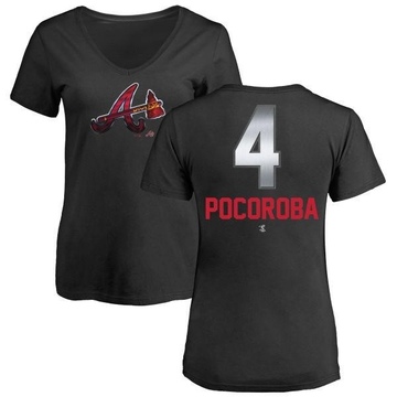 Women's Atlanta Braves Biff Pocoroba ＃4 Midnight Mascot V-Neck T-Shirt - Black