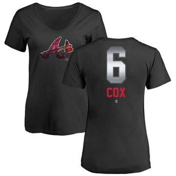 Women's Atlanta Braves Bobby Cox ＃6 Midnight Mascot V-Neck T-Shirt - Black