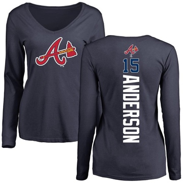 Women's Atlanta Braves Brian Anderson ＃15 Backer Slim Fit Long Sleeve T-Shirt - Navy