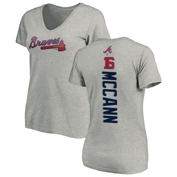 Women's Atlanta Braves Brian McCann ＃16 Backer Slim Fit T-Shirt Ash