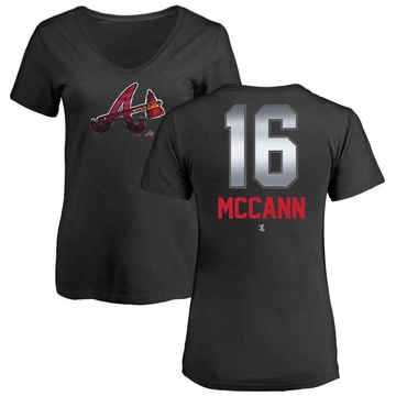 Women's Atlanta Braves Brian McCann ＃16 Midnight Mascot V-Neck T-Shirt - Black