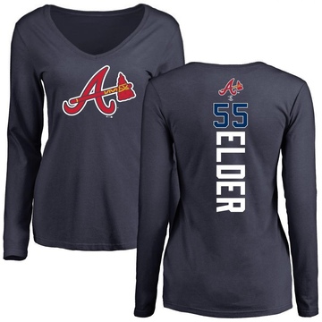 Women's Atlanta Braves Bryce Elder ＃55 Backer Slim Fit Long Sleeve T-Shirt - Navy