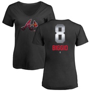 Women's Atlanta Braves Cavan Biggio ＃8 Midnight Mascot V-Neck T-Shirt - Black