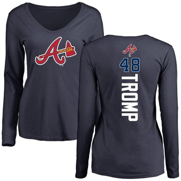 Women's Atlanta Braves Chadwick Tromp ＃48 Backer Slim Fit Long Sleeve T-Shirt - Navy