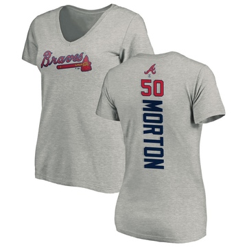 Women's Atlanta Braves Charlie Morton ＃50 Backer Slim Fit T-Shirt Ash