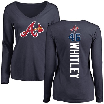 Women's Atlanta Braves Chase Whitley ＃46 Backer Slim Fit Long Sleeve T-Shirt - Navy