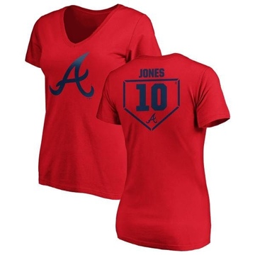 Women's Atlanta Braves Chipper Jones ＃10 RBI Slim Fit V-Neck T-Shirt - Red