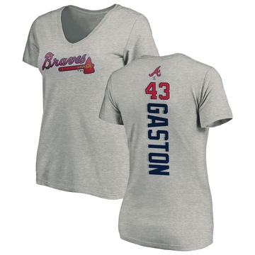 Women's Atlanta Braves Cito Gaston ＃43 Backer Slim Fit T-Shirt Ash