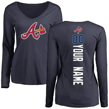 Women's Atlanta Braves Custom ＃00 Backer Slim Fit Long Sleeve T-Shirt - Navy