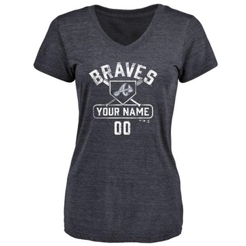 Women's Atlanta Braves Custom ＃00 Base Runner T-Shirt - Navy