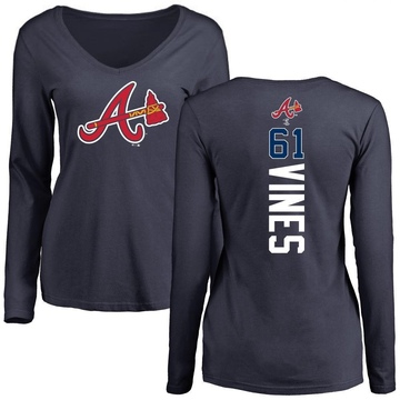 Women's Atlanta Braves Darius Vines ＃61 Backer Slim Fit Long Sleeve T-Shirt - Navy