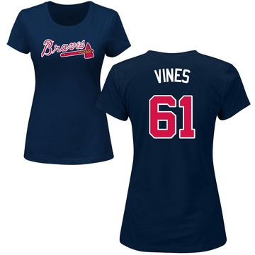 Women's Atlanta Braves Darius Vines ＃61 Roster Name & Number T-Shirt - Navy