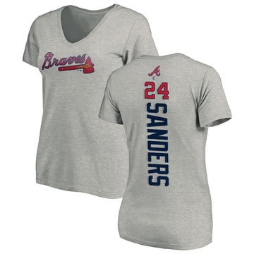 Women's Atlanta Braves Deion Sanders ＃24 Backer Slim Fit T-Shirt Ash