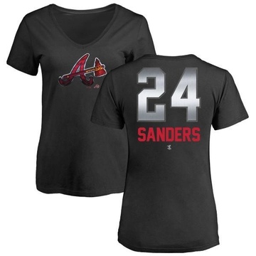 Women's Atlanta Braves Deion Sanders ＃24 Midnight Mascot V-Neck T-Shirt - Black